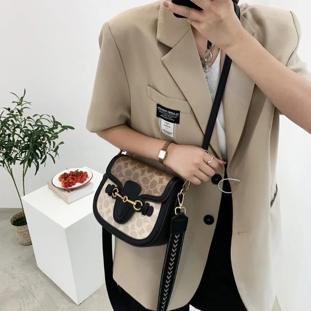 Women Small PU Leather Crossbody Bag with Buckle Compact Purse